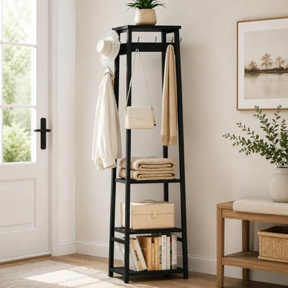 Coat Rack Freestanding with 3 Shelves and 7 Hooks | Coat Stand, Hall Tree Free Standing, Clothes Rack Stand Organizer, Industrial Style, Black - color: Black, style: 3 Shelves