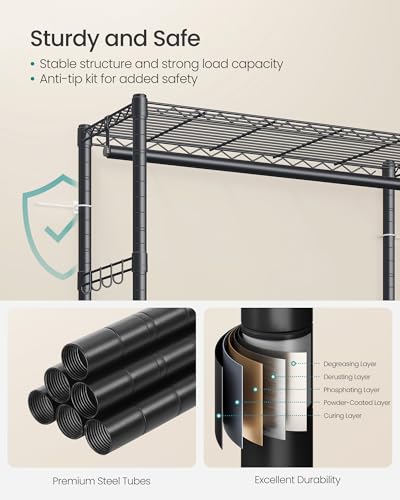 SONGMICS Heavy-Duty Rolling Clothes Rack, Garment Rack, Portable Closet on Wheels, with Adjustable Mesh Shelves and Hanging Rails, Fabric Cover, 15.8 x 43.3 x 78.3 Inches, Ink Black ULGR419BH01 - size: 43.3"W-With Fabric Cover