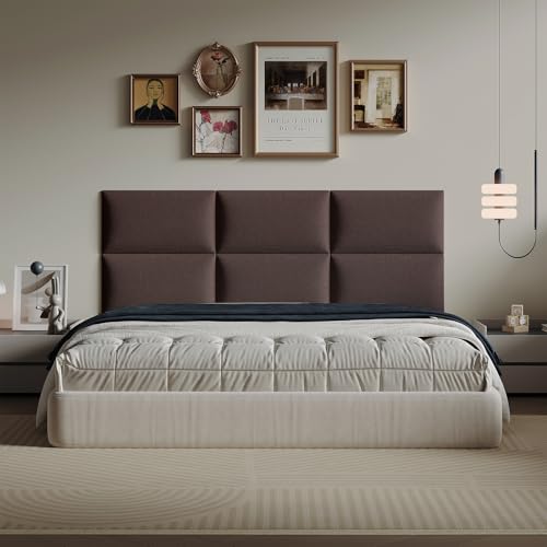 6-Piece Dark Brown Linen Upholstered Headboard Twin Size, Wall Mounted Fabric Headboard, Rich Padded Panels for Cozy Bedroom - color: Linen - Dark Brown