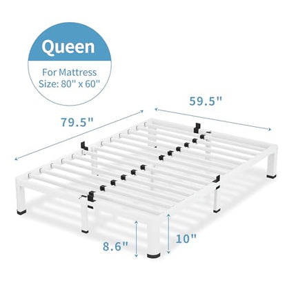 18 Inch White Queen Bed Frame with Round Corners No Box Spring Needed | 3500lbs Heavy Duty, Under bed storage, 4 mattress stoppers, Headboard holes, Noise-free, Easy assembly & rubber covers - size: Queen, style: 10 Inch White