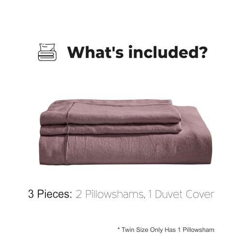 Simple&Opulence 100% Washed Linen Duvet Cover Set with Embroidered,2 Pieces Soft Farmhouse Comforter Set with Button Closure,1 Duvet Cover and 1 Pillowsham(Twin,Purple) - color: Embroidery Purple, size: Twin
