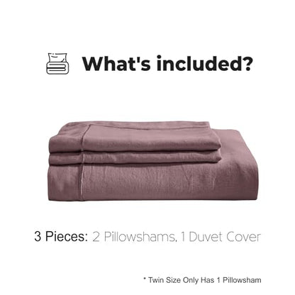 Simple&Opulence 100% Washed Linen Duvet Cover Set with Embroidered,2 Pieces Soft Farmhouse Comforter Set with Button Closure,1 Duvet Cover and 1 Pillowsham(Twin,Purple) - color: Embroidery Purple, size: Twin