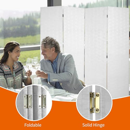 BLKMTY Room Divider, 6ft Folding Privacy Screens, Wall Divider Portable Room Seperating Freestanding Wood Screen, 4 Panels Hand-Woven Design Screen Double Hinged Dividers for Bedroom, White - color: White