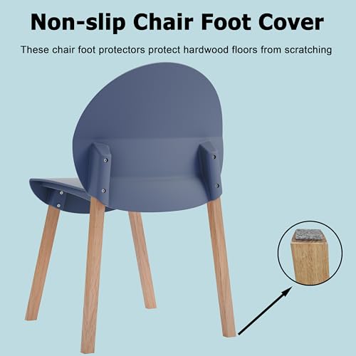 Stackable Plastic Dining Chair Set of 4, Modern Dining Chairs, 330lb Capacity, Protective Pads, 5-Second Cleanup, Kitchen, Dining Room, Balcony, Café, Commercial Use, Grey Blue Seat & Oak Legs - color: Blue