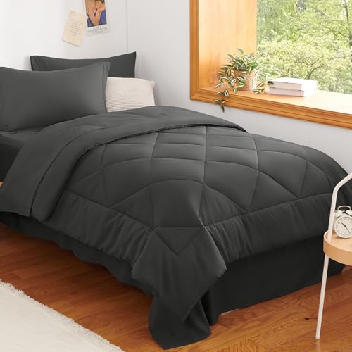 Twin XL Comforter Set Dark Grey - 5 Pieces Complete Bedding Set | College Dorm Essentials, OEKO-TEX Certified, All Season, 240GSM Down-Alternative Comforter, Sheets, Pillowcase & Sham - color: Dark Grey, size: Twin XL