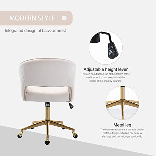 Velvet Office Desk Chair, Upholstered Home Office Desk Chairs with Adjustable Swivel Wheels, Ergonomic Office Chair for Living Room, Bedroom, Office, Vanity Study (Beige) - color: Beige