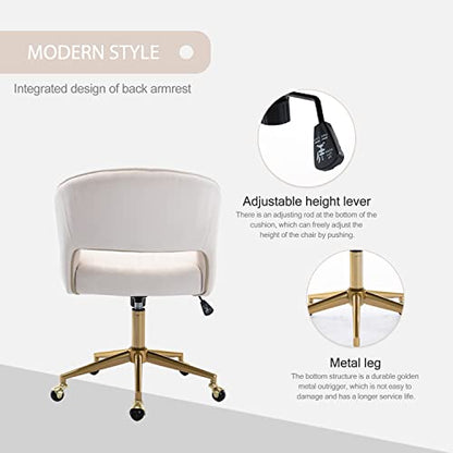 Velvet Office Desk Chair, Upholstered Home Office Desk Chairs with Adjustable Swivel Wheels, Ergonomic Office Chair for Living Room, Bedroom, Office, Vanity Study (Beige) - color: Beige
