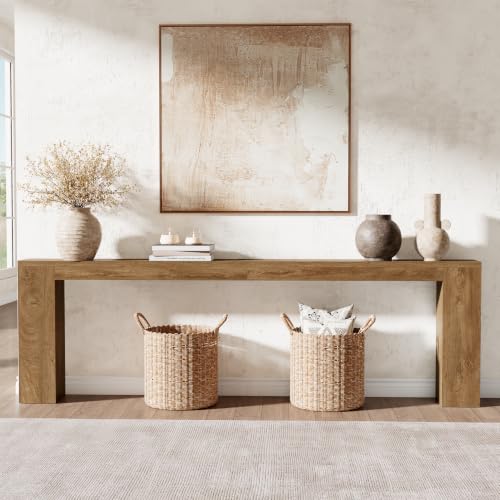 94.5-Inch Extra Long Console Table, Narrow Sofa Behind Couch Table | Farmhouse Wood Entryway Table with USB Outlet & Storage, Sofa Table with Charging Station for Hallway Foyer Living Room, Oak - color: Natural Oak