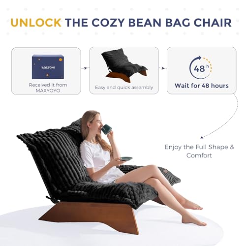 MAXYOYO Adjustable Living Room Chair, 3-Position Bean Bag Chair with Frame | Upholstered Accent Chair with Frame, Removable Cushion, Soft Reclining Lounge for Bedroom, Apartment, Office, Black - color: Striped Cross Black