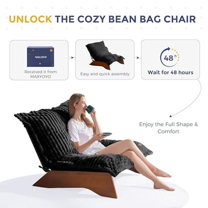 MAXYOYO Adjustable Living Room Chair, 3-Position Bean Bag Chair with Frame | Upholstered Accent Chair with Frame, Removable Cushion, Soft Reclining Lounge for Bedroom, Apartment, Office, Black - color: Striped Cross Black