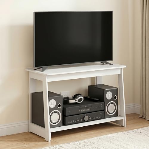2-Tier Entertainment Center with Open Shelf, TV Console for TV up to 36 Inch, TV Stand, for Bedroom, Living Room, White - color: White