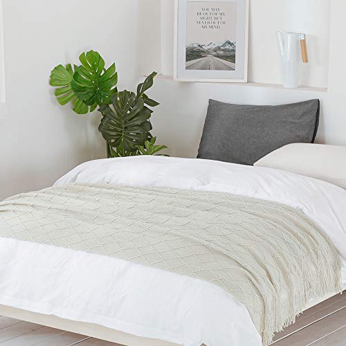 BOURINA Beige Throw Blanket 60x80 Inch Boho Knitted Soft Throw Sofa Blanket | Knitted Throw Blanket 60x80 Inches, Soft Lightweight Boho Weave Throw Decorative Couch Blanket for Living Room Bedroom Chair - color: Beige, size: 60"x80"