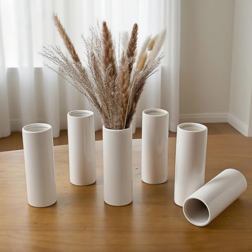 Modern White Ceramic Vase Set of 10 for Living Room Bedroom 7.08'' Minimalist Fresh Small Flower Vases for Bouquet Fake Plant Home Decor Office Fireplace Centerpieces Nordic Style 10 Pack - color: 10 Pack White - Style 3 Large