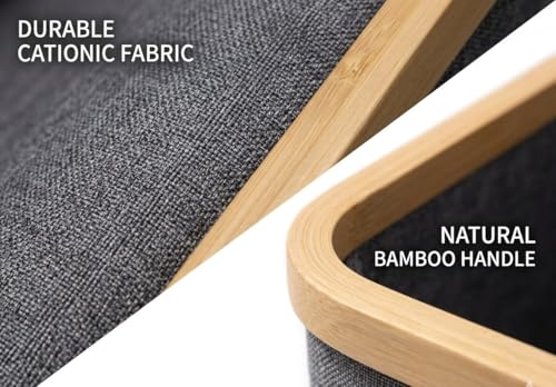 Bamboo Storage Basket, Collapsible Fabric Shelf Basket with Handles, Open-Top Closet Organizer Bin, Gray, 11.8 x 11.8 x 9.6 in