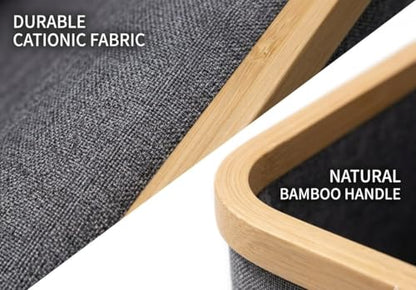 Bamboo Storage Basket, Collapsible Fabric Shelf Basket with Handles, Open-Top Closet Organizer Bin, Gray, 11.8 x 11.8 x 9.6 in