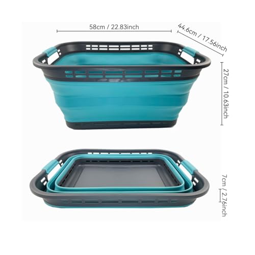 SAMMART 42L (11 Galloons) Collapsible Plastic Laundry Basket - Foldable Pop Up Storage Container/Organizer - Portable Washing Tub - Space Saving Hamper/Basket[BPA Free] (Grey/Crystal Blue (Set of 2)) - color: Grey/Crystal Blue (Set of 2)