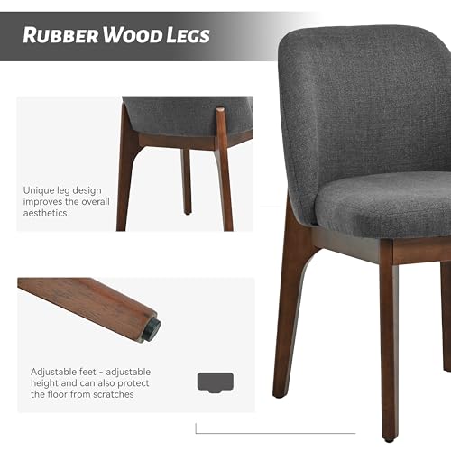 VKNOW Upholstered Wood Dining Chairs Set of 4 with Modern Fabric, Dark Grey | Modern Dining Room Chairs with Wood Legs, Kitchen Chairs for Restaurant, Living Room, No Wobble - color: Dark Grey-brown Leg, size: 4 PCS