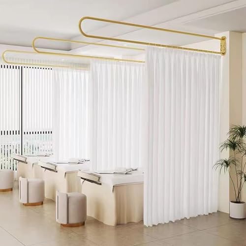 U Shaped Curtain Rod Room Divider Partition Privacy Separation Wall Mount | Heavy Duty Hanging Modern Metal Curved 6.56ft Long Space for Changing Dressing Fitting Salon Studio Apartment Medical - color: Gold