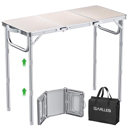GARLLEN Folding Camping Table Max Capacity 66lbs, 3-Height Adjustable Picnic Table with MDF Tabletop, Portable Folding Tables for Camping, Travel, Outdoor, 34.2" L x 15.7" W, Silver - color: Silver, size: Tabletop Size: 34.2"L x 15.7"W