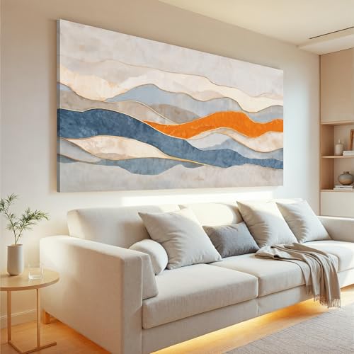 Abstract Wall Art Print Stripe Canvas Wall Art Decor Blue And Orange White Paintings Abstract Wall Decor Artwork For Living Room Bedroom Bathroom Office Home Decor Can Be Hung Directly 24"X 48" - color: LAI-11E, size: 48"L x 24"W