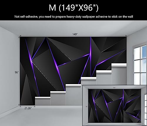 3D Black and Purple Geometric Wallpaper Mural for Game Room | 149"x96" Not Peel and Stick - color: Art Wall-18, size: 149" x 96"