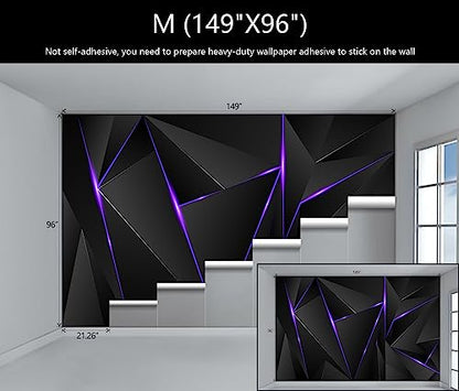 3D Black and Purple Geometric Wallpaper Mural for Game Room | 149"x96" Not Peel and Stick - color: Art Wall-18, size: 149" x 96"