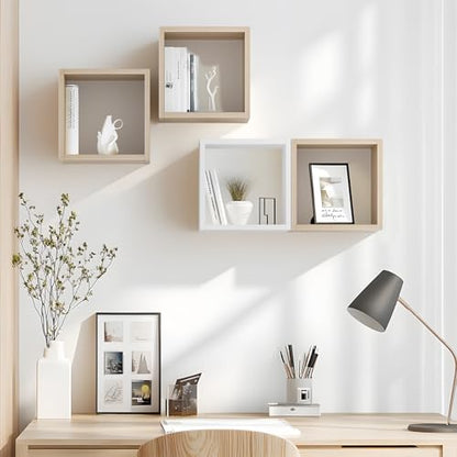 Cube Floating Shelves Set2, Display Shelves Wall Mount 7.75" D x 12.5" W x 12.5" H, (Grey Oak, Square 2 Cubes) - color: Grey Oak, size: Square-Set2