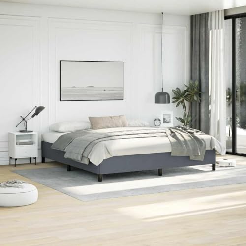 King Size Bed Frame, Upholstered Platform Bed with Dark Gray Velvet Fabric, Sturdy Engineered Wood Support, Modern Bedroom Furniture - color: Dark Gray, size: King & 13.8"