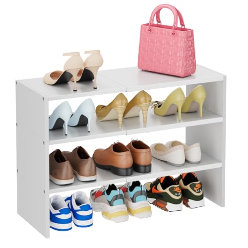 X-cosrack 3-Tier Shoe Rack for Closet, Shoe Organizer for Front Door Entrance Expandable Shoe Shelf, Stackable Iron Shoe Storage Shelves for Closets, Entryway, Hallway, Garage,White - size: 1 Pack 3 Tier Standard