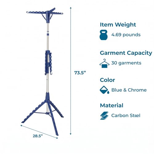 Honey-Can-Do 2-Tier Tripod Clothes Drying Rack, 73", Chrome Steel | 73" tall 2-tier tripod holds 30 garments and long dresses off the floor. Chrome steel resists rust; folds compact. - style: 2 Tier