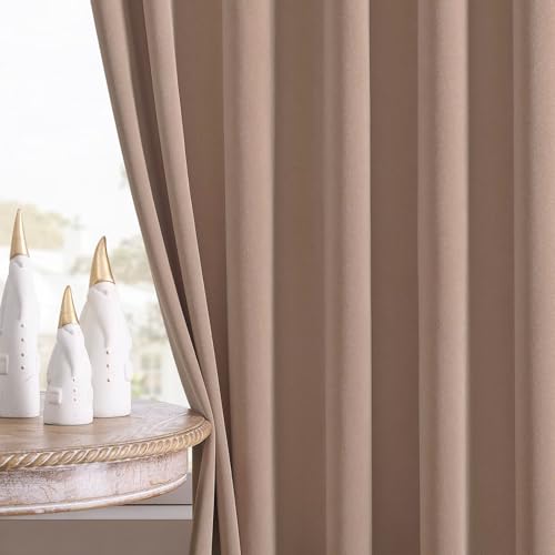 Joydeco Velvet Curtains Rose Beige Blackout Curtains Thermal Insulated 63 inches Long Window Curtains Super Soft Room Darkening Drapes for Bedroom Living Room Elegant Rod Pocket 2 Panels Rose Beige - color: Rod Pocket | Rose Beige, size: 52"W x 63"L (Pack