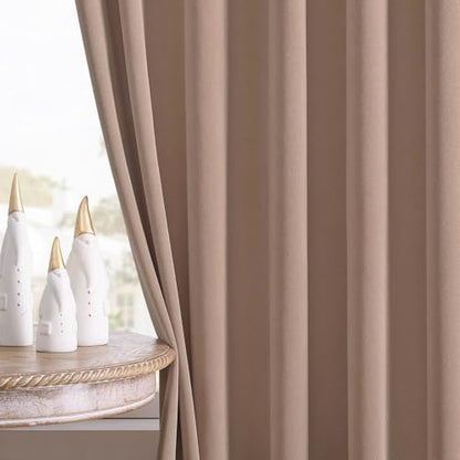 Joydeco Velvet Curtains Rose Beige Blackout Curtains Thermal Insulated 63 inches Long Window Curtains Super Soft Room Darkening Drapes for Bedroom Living Room Elegant Rod Pocket 2 Panels Rose Beige - color: Rod Pocket | Rose Beige, size: 52"W x 63"L (Pack