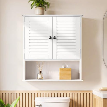 Bathroom Wall Cabinet with Adjustable Shelf, White 25" x 24" Medicine Cabinet with Louvered Doors, Over Toilet Storage Cabinet, Wall Mounted Bathroom Organizer for Bathroom, Laundry Room - size: 24.8" x 23.6" x 8.3"