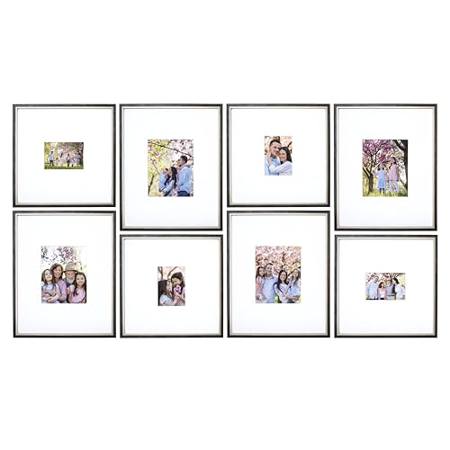 Gallery Wall Frame Set, 8 Piece, 16x20 and 16x16 Inch Matted Frames, Black and Silver - color: Black
