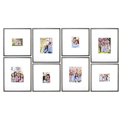Gallery Wall Frame Set, 8 Piece, 16x20 and 16x16 Inch Matted Frames, Black and Silver - color: Black