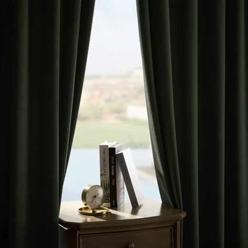 Joydeco Dark Olive Velvet Curtains 63 inch Length 2 Panels, Luxury Blackout Rod Pocket Thermal Insulated Window Curtains, Super Soft Room Darkening Drapes for Living Room Bedroom,W52 x L63 inches - color: Rod Pocket | Dark Olive Green, size: 52"W x 63"L (