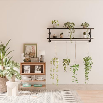 Black Clothes Rack 60in, 2-Tier Wall Mounted Garment Rack with Real Wood Shelf, Heavy Duty Hanging Clothes Rack, Multi-Purpose Hanging Rod, Space-Saving Closet Storage - color: Black, size: 2T60IN