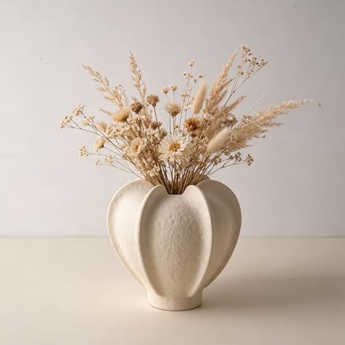 Ceramic Flower Vase Home Decor,5.9" Rustic Vintage Starfruit Shaped Beige Terracotta Vases，Modern Boho Living Room Farmhouse Table Vases Living Room Decor，Shelf Coffee Dining Desk Fireplace - size: 5.9 Inch