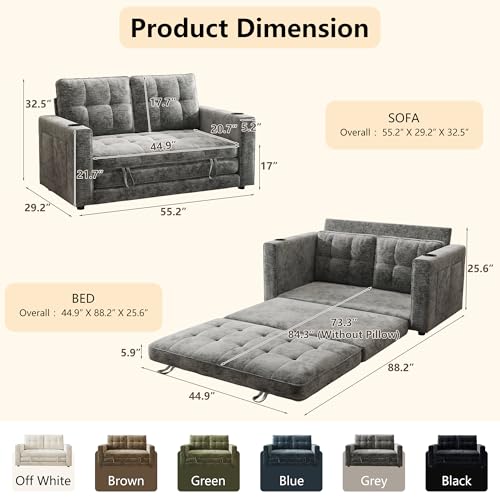 Convertible Sofa Bed, Folding Sofa Bed 2 in1 Pull Out Loveseat Sleeper Sofa, Floor Sofa Bed for Small Spaces Folding Couch Bed with Pillows for Living Room Bedroom - Grey - color: Grey