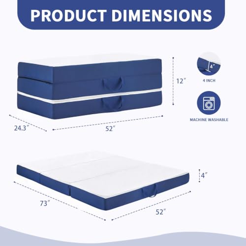 CYMULA Folding Mattress Full Size,4" Trifold Mattress Topper for RV,White | Memory Foam Tri Portable Mattress Topper Full with Breathable & Washable Cover, Foldable Sofa for Camping ,73"×52"×4" - color: White, size: Full-4inch