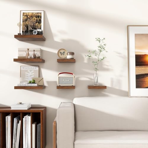 Vivelove Square Floating Shelves 12x12” Set of 2, Rustic Brown | Easy Install with Hardware, Invisible Brackets, No Sagging, Living Room Display Shelf, 2" Thick，Engineered Wood - color: Rustic Brown, size: 12”wx12”dx2”h