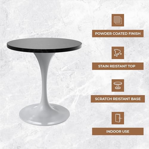 LeisureMod Verve Modern Round Dining Table,Tabletop with Pedestal Base, Contemporary Kitchen & Dining Room Table, Mid-Century Breakfast Nook Table (White Base, Black Marble) - color: Black Wood, size: 27 inch Wide