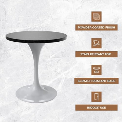 LeisureMod Verve Modern Round Dining Table,Tabletop with Pedestal Base, Contemporary Kitchen & Dining Room Table, Mid-Century Breakfast Nook Table (White Base, Black Marble) - color: Black Wood, size: 27 inch Wide