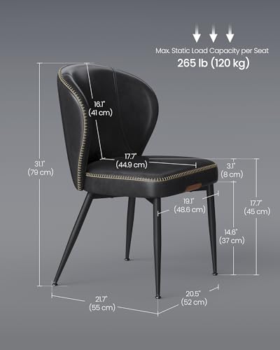 VASAGLE Dining Chairs Set of 4, Upholstered Kitchen Chairs | Synthetic Leather with Stitching, Mid-Century Modern, Easy Assembly, Living Room Lounge, Ink Black - color: Ink Black, size: Set of 4, style: Without Storage