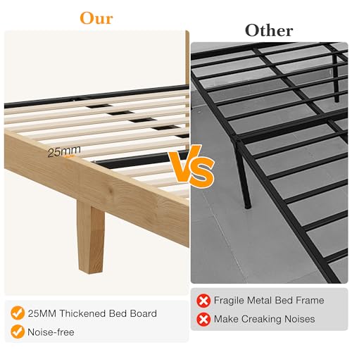 Garvee Bohemian Twin Rattan Bed LED Natural Headboard Bedroom | Bohemian twin rattan bed with natural headboard, LED lights, solid wood frame. No box spring needed for bedroom use. - size: Twin(0 Drawers)