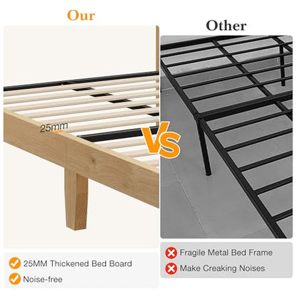 Garvee Bohemian Twin Rattan Bed LED Natural Headboard Bedroom | Bohemian twin rattan bed with natural headboard, LED lights, solid wood frame. No box spring needed for bedroom use. - size: Twin(0 Drawers)