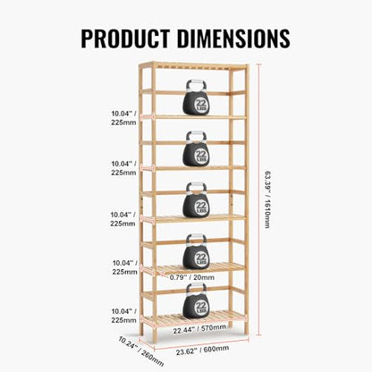 VEVOR 6-Tier Bamboo Shelf, Open Wood Bookshelf, Display Storage Rack Organizer, Freestanding Flower Plant Stand, Multifunctional Bamboo Bookshelf Ideal for Bathroom, Bedroom, Office, Study, Natural - style: 6-Tier