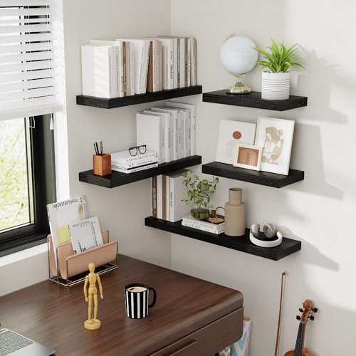 Acovy 30 Inch Floating Shelves, 8 Inch Deep Floating Shelves for Wall, Hanging Shelf with Invisible Brackets, Deep Shelves for Bathroom, Bedroom, Living Room, Black, Set of 2 - color: Black, size: 8"Wx30"L-2pcs
