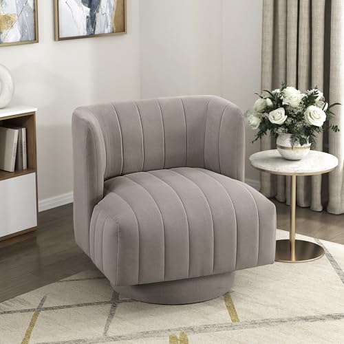 Lexicon Swivel Accent Chair, Textured Fabric Upholstered 360 Degree Swivel Barrel Chair with Channel Tufted, Comfort Seat, for Living Room, Bedroom, Office, Easy Assembly, Taupe - color: Taupe