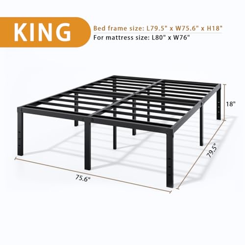 LUMUNANCE Metal Bed Frame King Size - 18 Inch Heavy-Duty King Platform Bed Frame No Box Spring Needed, Easy Assembly, Noise-Free, Sturdy Mattress Foundation, Underbed Storage Space - size: King, style: 18 Inch